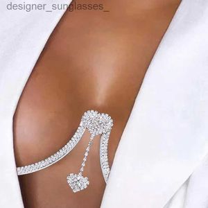 Outros acessórios de moda 2023 mulheres suporte de peito duplo pingente coração sutiãs cadeia colar bo jóias strass top moda presente praia bikini swimwearl231215