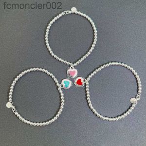 Bangle Bracelet t 925 Sterling Silver Drop Glue Rivet Heart 4mm Round Bead Bracelet Tee Love Enamel Crowd TR1R