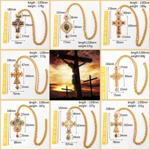Fashion 2024 New Classic Cross Men Necklace Church Orthodox Catholic Crucifix Christian Necklace Religious 14k Yellow Gold Crafts
