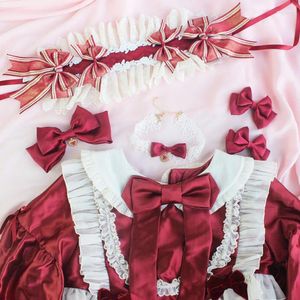 Vintage Doll Handmade Bow Hairband KC Hair Ribbon Hairpin Necklace Neckband Lolita Original Design Cute Red&White