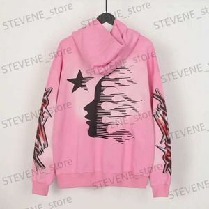 Herrtröjor tröjor hellstar rosa hoodie korrekt 1 1 bomullsresery tryck hög gata stor sport hoodie t231215