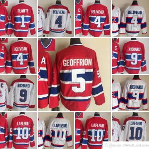 CUSTOM 1980 Movie Vintage Hockey 4 Jean Beliveau Jerseys CCM Embroidery 10 Guy Lafleur 9 Maurice Richard 5 Bernie Geoffrion 1 Jacques Plante