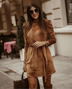 الثياب المثيرة الحضرية الذهب فيلفيت نفخة الأكمام الخريف والشتاء أزياء غير رسمية مثيرة اللباس النساء الطويل الأكمام