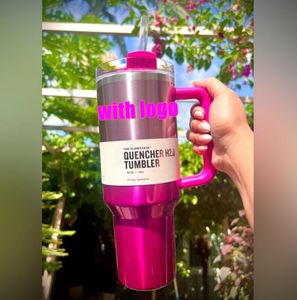 CAMELIA Pembe Gradient Orijinal Logo 40oz Kupa Tumbeler Tutlu Yalıtımlı Tumbler Kapakları Saman Paslanmaz Çelik Kahve Termos Bardakları H2.0 Paslanmaz Çelik Kupalar Şişeler