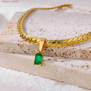 Pendant Necklaces Stainless Steel Necklace For Women Tren Gold Color Square Zircon Pendant Necklace Jewlery Christmas Present New Free ShippingL231215