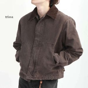 Lys ceket tasarımcısı moda klasik adam uzun kollu Amerikalı vintage pamuklu klip yıkanmış gevşek fitting ceket