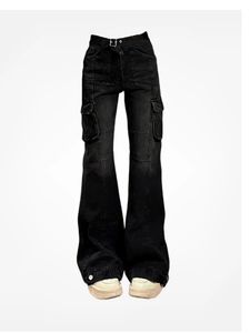 Women S Jeans High Street Office Lady Black Flare Slim Bell Bottoms Gyaru Fashion Denim Spodery Wiele kieszeni 2000S American Retro 231215