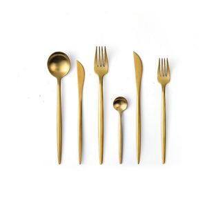 Light luxury style hotel steak knife fork spoon 304 stainless steel golden product dessert spoon Western food knife and fork
