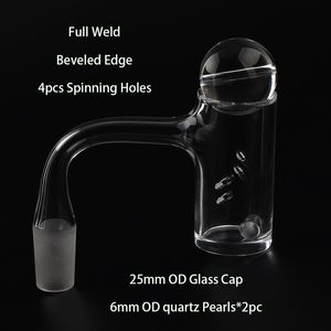 Acessórios para fumar Borda chanfrada de solda completa Banger de quartzo com 4pcs furos giratórios Tampa de bolha de vidro Bolas de pérolas de mármore 10mm 14mm 18mm Pregos para bongos de água Dab Rigs