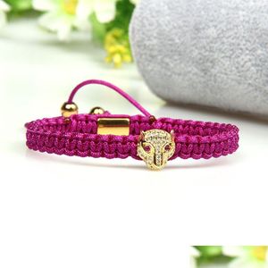 Charm armband mode par armbulla smycken cz panther flätning armband ny mikro pantrosa rosa ögon leopard armband219d droppe leverera dhjyk