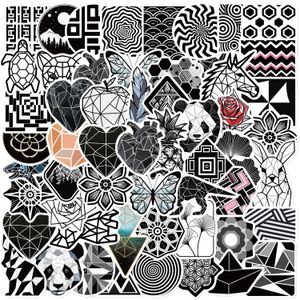 50Pcs Black and white Geometric Pattern Stickers Non-Random Waterproof Vinyl Sticker Laptop Skateboard Motor Water Bottle Snowboard Notebook Car Decals Kids Gifts