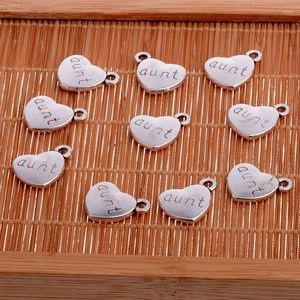 Charms 10PCs/lot Aunt Silver Plated Heart Pendant Charm For Necklace Bracelet Jewelry Xmas Fashion Family Women Accessories