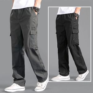 メンズパンツカーゴルーズストレートオーバーサイズの衣服ソリッドグレーの汎用ワークウェアブラックジョガーコットンカジュアル男性ズボン231215