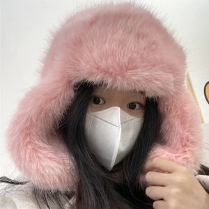 Trapper Hats Imitation Mink Plush Hat Women Winter Warm Thickened Bomber Fur Japanese Cap Ear Protection Ski Chrismas Gift 231215