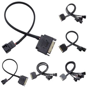 New Laptop Adapters Chargers Black Sleeved 27cm Cooler Cooling Fan Splitter Power Cable 12V SATA To Multiport 3/4Pin Connector for Molex IDE Computer PC