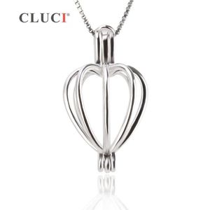 CLUCI pingente de gaiola de coração 925 prata esterlina pingente de pérola 3 peças suporte de contas acessórios para mulheres joias de prata autênticas S1810227j
