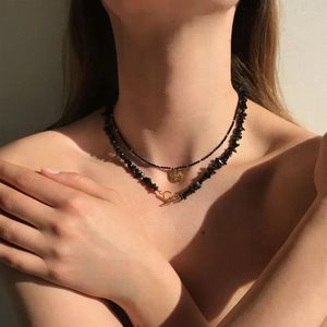 Anhänger Naturstein Schwarz Quarz Kristall Unregelmäßige Chips Perlen Halskette Für Frauen Facettierte Spinell Halsband Kette Stapeln Party Schmuck