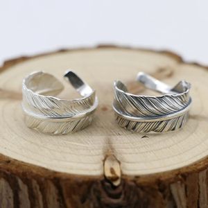 Alyans Zarif Etnik Stil 925 Sterling Gümüş Tüy Yüzüğü Erkekler ve Kadınlar Mizaç Basit Aksesuarları Düz ​​Gümüş Açık Rin 231214