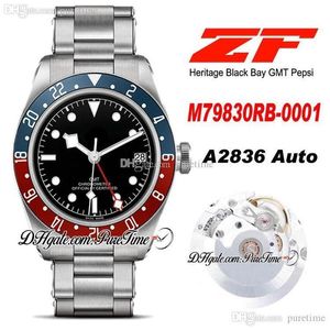 ZF GMT PEPSI 41MM A2836自動メンズウォッチブルーレッドベゼルブラックダイヤルステンレススチールブレスレットスーパーエディションPTTDピュアタイムC021973