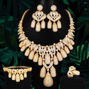 Halsbandörhängen Set Godki Luxury Maxi Size 4st African Bridal For Women Cubic Zirconia Crystal CZ Dubai Jewelry Gifts