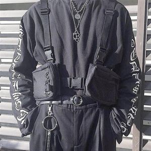 Punk bröstpåse hip-hop taktiska streetwear midjepaket unisex utomhus funktionella västpåsar två fickor sele bröstrigg väska 2205133081