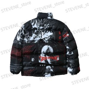 Kurtki męskie graffiti kreskówka anime kurtka parka mężczyźni kobiety zimowi na zewnątrz ciepło zagęszczenie harajuku para para wyściełana płaszcza unisex streetwear t231215