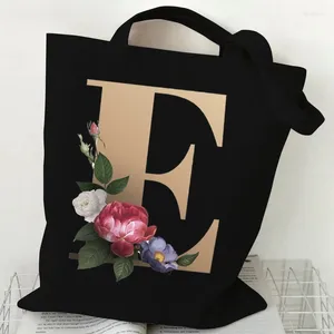 Borse per la spesa 26 Borsa tote con stampa floreale alfabetica Mujer anni '90 Retro Bolsa Feminina Moda pieghevole Tasje Tela a tracolla casual per le donne