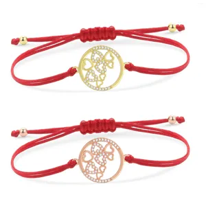 Charm Bracelets CZ Crystal Round Circle Eight Love Heart Bracelet Women Red String Gold-plated Brass Stones Handmade Jewelry Gift