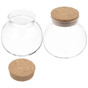 Storage Bottles 2 Pcs Glass Jar Candy With Lid Canisters Airtight Lids Tea Pot Container Wooden Containers