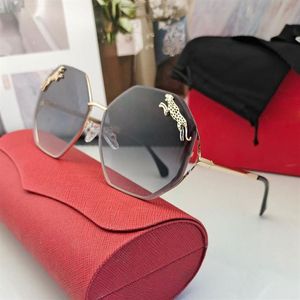 Novo Carti Hexagon Sunglasses Womens Designer Moda Acessório Champagne Ouro Espelho Incrustado Leopardo Ouro Polido Óculos De Metal Fr299W