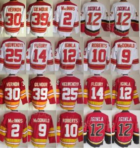 カスタムCCMホッケーレトロ25 Joe Nieuwendyk Jersey Retire 30 Mike Vernon 39 Doug Gilmour 12 Jarome Iginla 2 Al Macinnis 9 Lanny McDonald 10 Ga