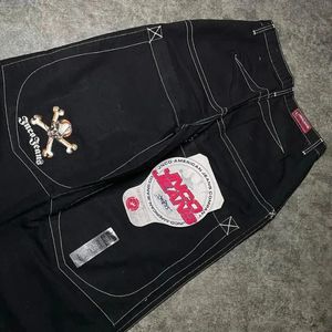 Herren Jeans Y2K Mode Baggy Herren Hip Hop Tasche Retro Totenkopf Grafik Stickerei Übergroße schwarze Hose Hohe Taille Weite Hose 231214