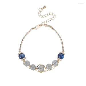 Charme pulseiras pedra da lua cinza natural e pulseira de cristal azul para mulheres