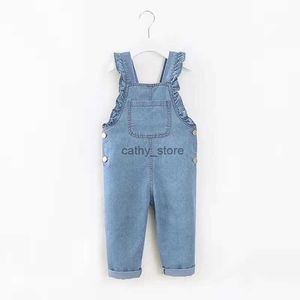 Jumpsuits DiiMuu Baby Dzieci Ubranie Dziewczynki Dziewczynki Toddler dżinsowe spodnie mody dzieci swobodne skose z długim rękawem spodnie na 2-6tl231114