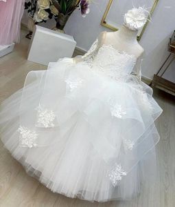 Dziewczyny sukienki ręcznie robione dziewczęta Pierwsza sukienka komunalna warstwy Tiul organza Applique Księżniczka Dostosuj Flower Wedding Party Suknia