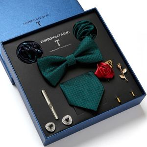 Gravatas atacado jacquard feriado presente seda gravata bolso quadrados cufflink conjunto gravata caixa acessórios de casamento escuro homem cinza dia de páscoa 231214