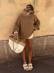 Kobiet Sweters Line Patchwork Turtleeck SWEAT FOR Women Fashion Lose Knitwear z długimi rękawami 2023 Autumn Winter Chicka Lady Pullover 231214
