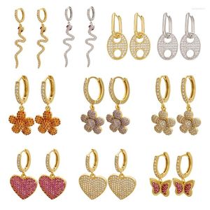 Hoop Earrings Creative Gold/silver Color Flowers/Heart/Butterfly Small CZ Crystal Earring With Charms Gift