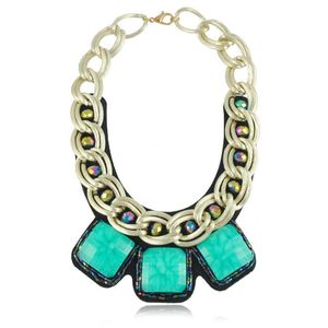 European Chunky Gold Plated Chain Exaggerated Square Resin Gem Statement Bib Necklace For Women2353
