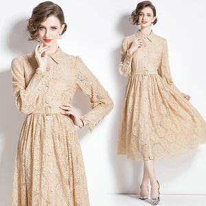 Women Boutique spetsklänning långärmad klänningar 2024 Spring Autumn Lace Dress High-End Temperament Lady Dress Ol Runway Dresses