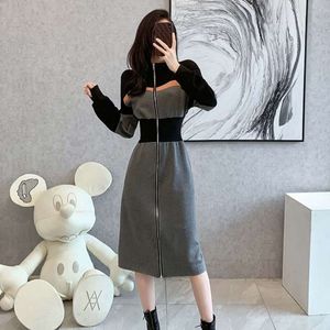 European Standing Collar Dress for Women in Autumn and Winter 2023, with A Slim Waist and A French Design, A Niche Dress