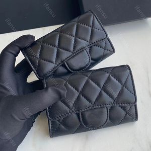 Äkta läder lyxiga design kvinnors klassiska kaviar diamantnät spänne noll plånbok ultra tunt bärbar dubbel bokstavskortpåse a0124 svart