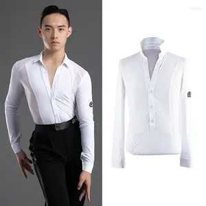 Stage Wear Ballroom Dance Shirt Men Performance Costume Mesh Modern Dancewear Waltz Latin Practice Clothing