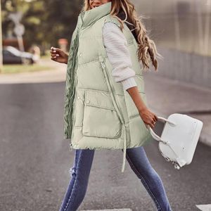 Gilet da donna Cappotto invernale lungo da donna senza cappuccio Piumini caldi senza maniche con tasche Gilet trapuntato Giacca chic Abbigliamento da esterno S