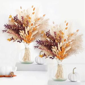 Dekorativa blommor kransar boho blommor orange pampas gräs falldekor fluffig torkad blomma bukett torr pompas 17 