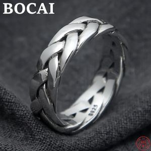 Wedding Rings BOCAI S925 Sterling Silver Rings Fashion Thickened Twist Weaven-Pattern Solid Pure Argentum Punk Jewelry for Men Women 231214