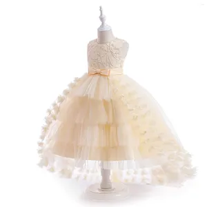 Abiti da ragazza Abito a rete con fiocco Principessa per bambina Ragazze carine Bambini Matrimonio in pizzo Abito da festa per bambini Costume cosplay Ricamo di compleanno