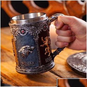 Tazze Bicchiere da vino creativo Una canzone sul ghiaccio e sul fuoco Tazza Game Thrones Birra in rilievo Grande capacità Whisky Coffe Tazze da latte Giardino domestico Dro Dhc6J