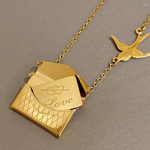 Pendant Necklaces Envelope Locket Necklace Chain Engraved Love Letter Hidden Message Charm Friendship Lover Jewelry Gift