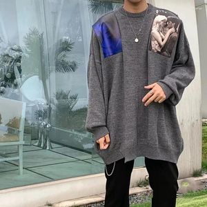 Men's Sweaters Velvet Film Character Stick Cloth Outline Sweater Fall/winter High Street Snowflake Grey Round Neck Wool